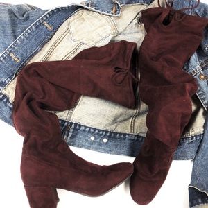 UNISA EURPOA Purple Leather Suede Knee Thigh High Boots Block Heel 7M